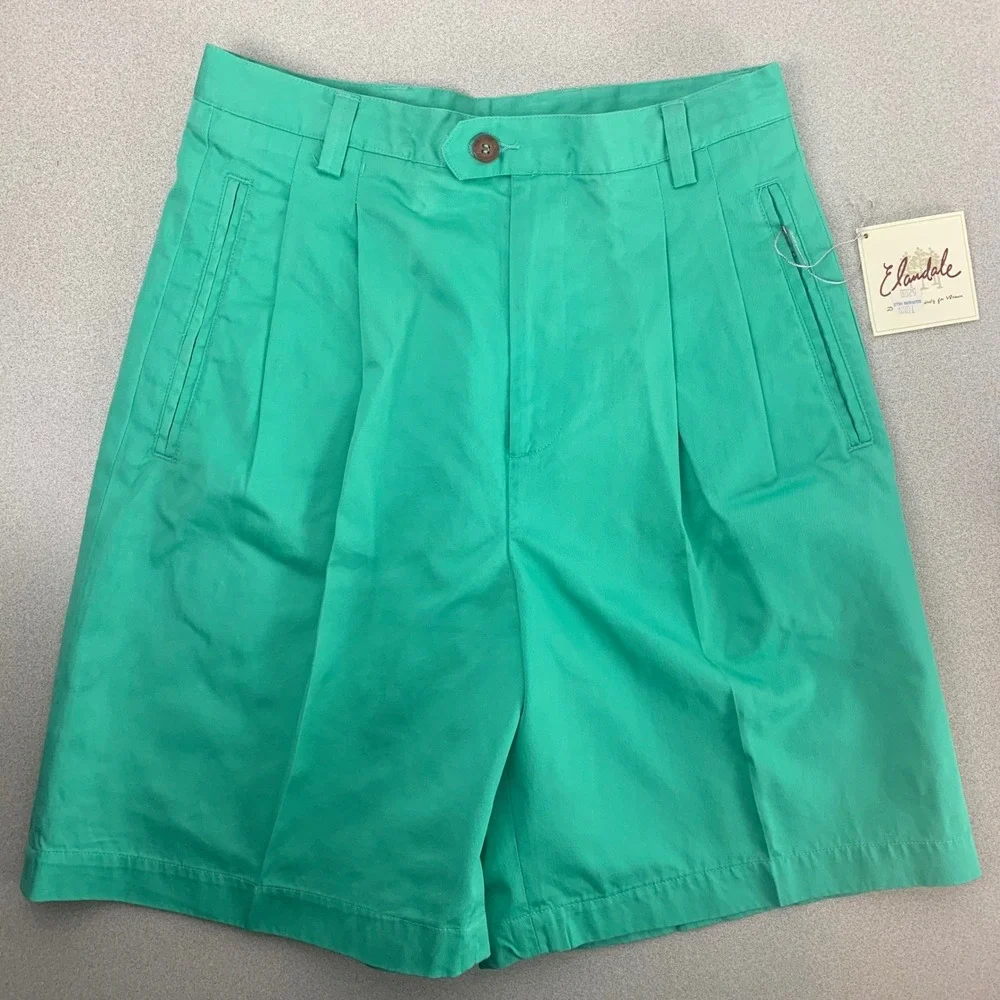 Elandale‎ Pleated Shorts Women 6 Meadow Green Vintage High Waist Cotton 6000-25